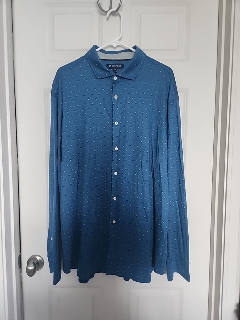 Blue Dot-Print Long-Sleeve Button-Up Shirt